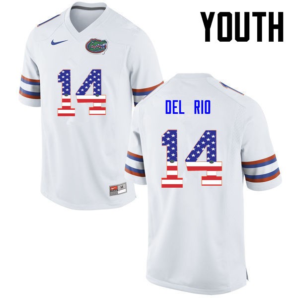 Florida Gators Youth #14 Luke Del Rio College Football USA Flag Fashion White